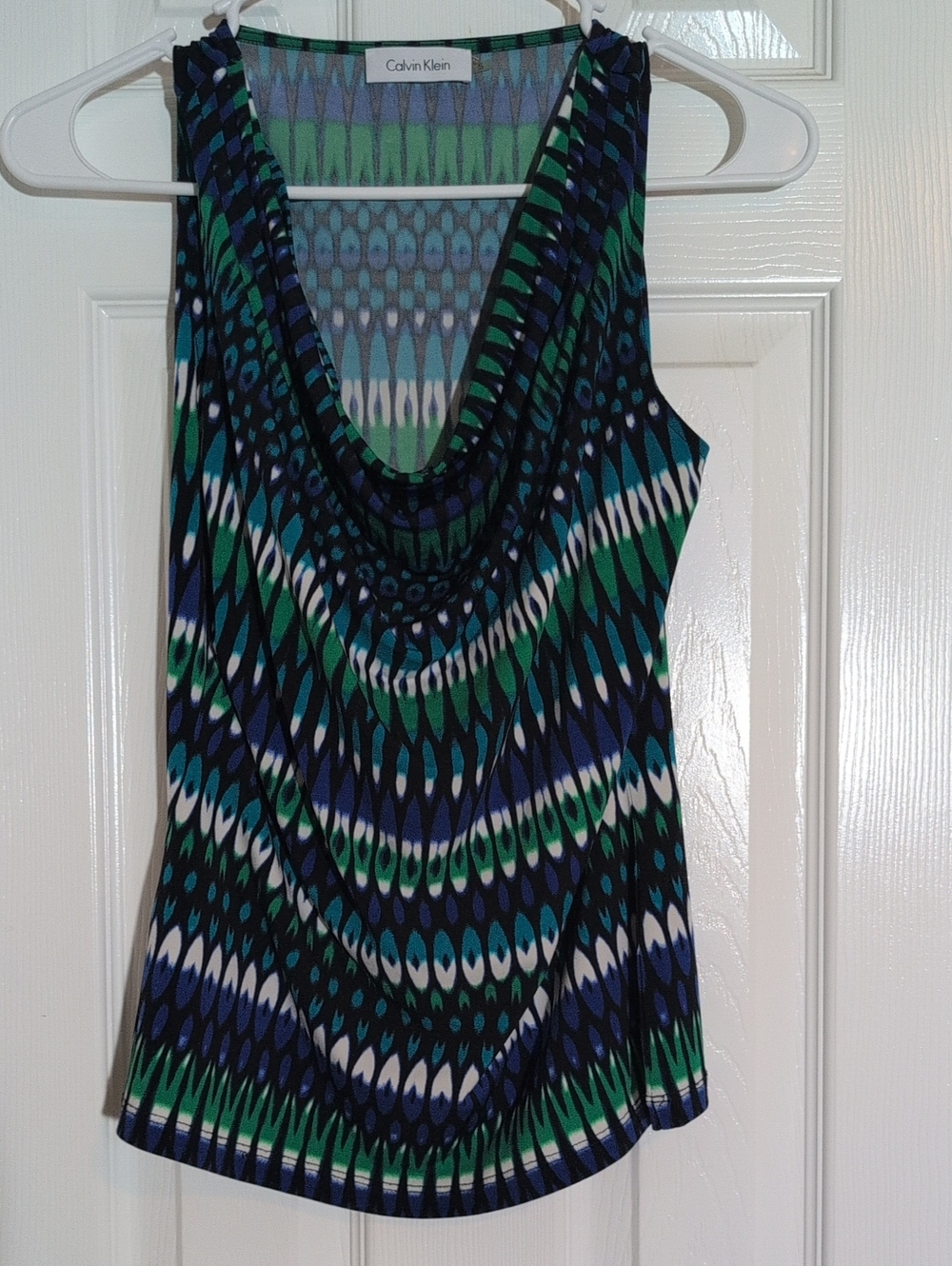 Calvin Klein Geometric Cowl Tank Top in Green & Blue Size Small Like New